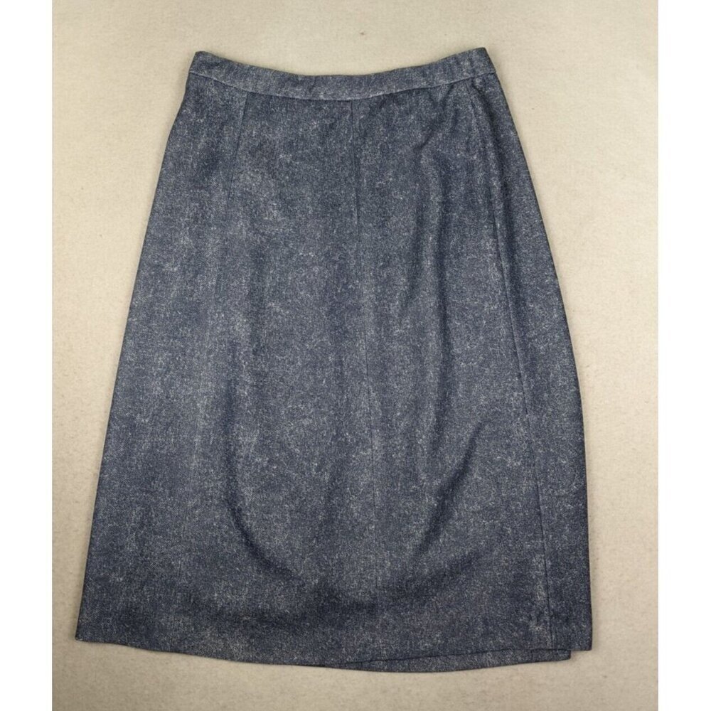 VINTAGE WOMEN'S BLUE PRINT ELASTIC WAIST PULL-ON MIDI SKIRT - HANDMADE - SIZE L